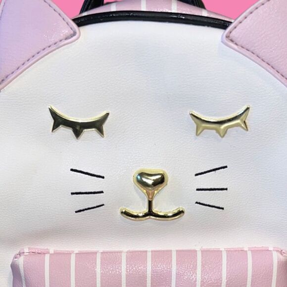 LUV Betsey Johnson Cat Pleather White Black Backpack - Picture 2 of 9